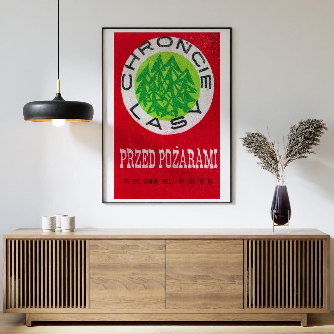 Polish Vintage Red Forest Fire Protection Pine Matchbox Label Poster - Image 4