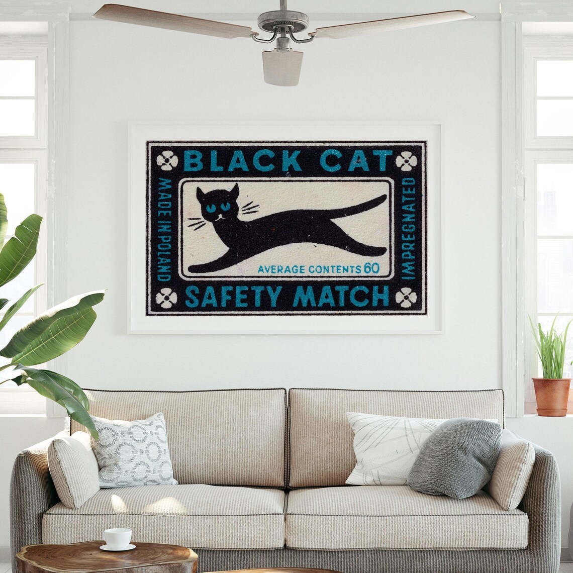 Black Cat Matchbox, Vintage Czech Art Print - Image 3