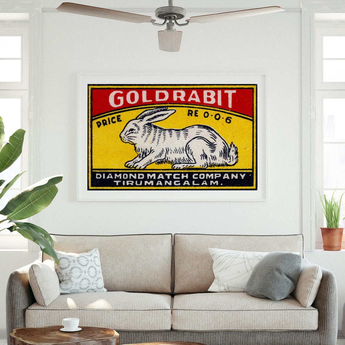 Goldrabit White Rabbit Vintage Indian Safety Matches Label Poster - Image 3
