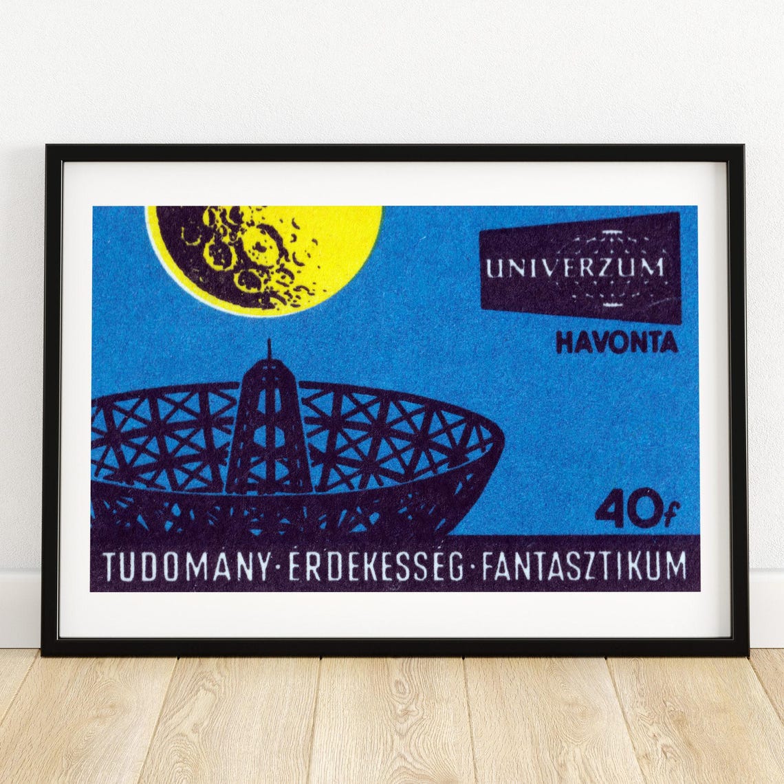 Univerzum Radio Telescope Yellow Moon Vintage Hungarian Poster