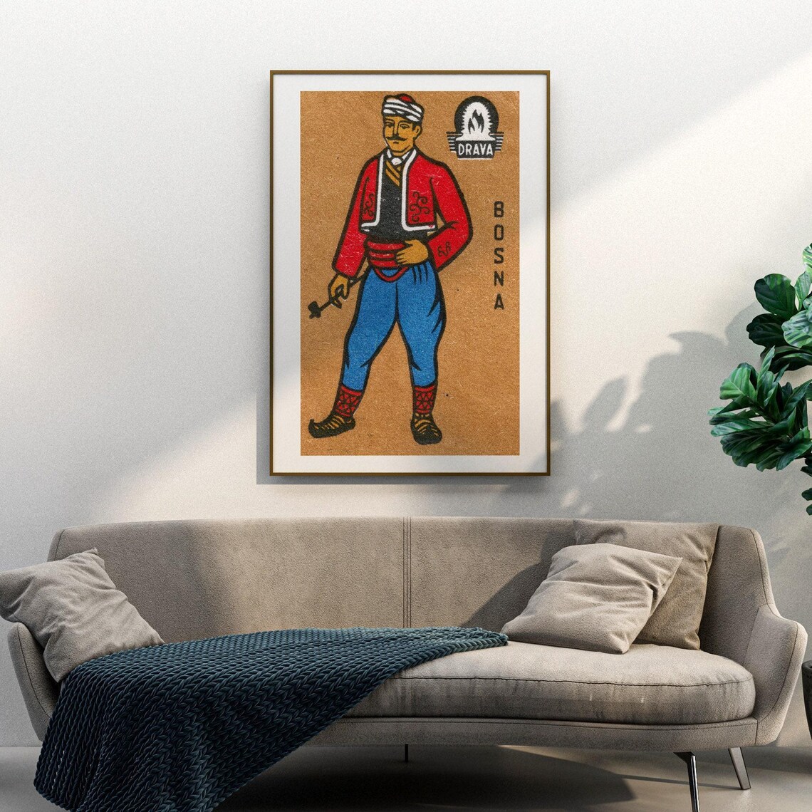 Bosnian Man Matchbox Print, Vintage Eastern Europe - Image 4