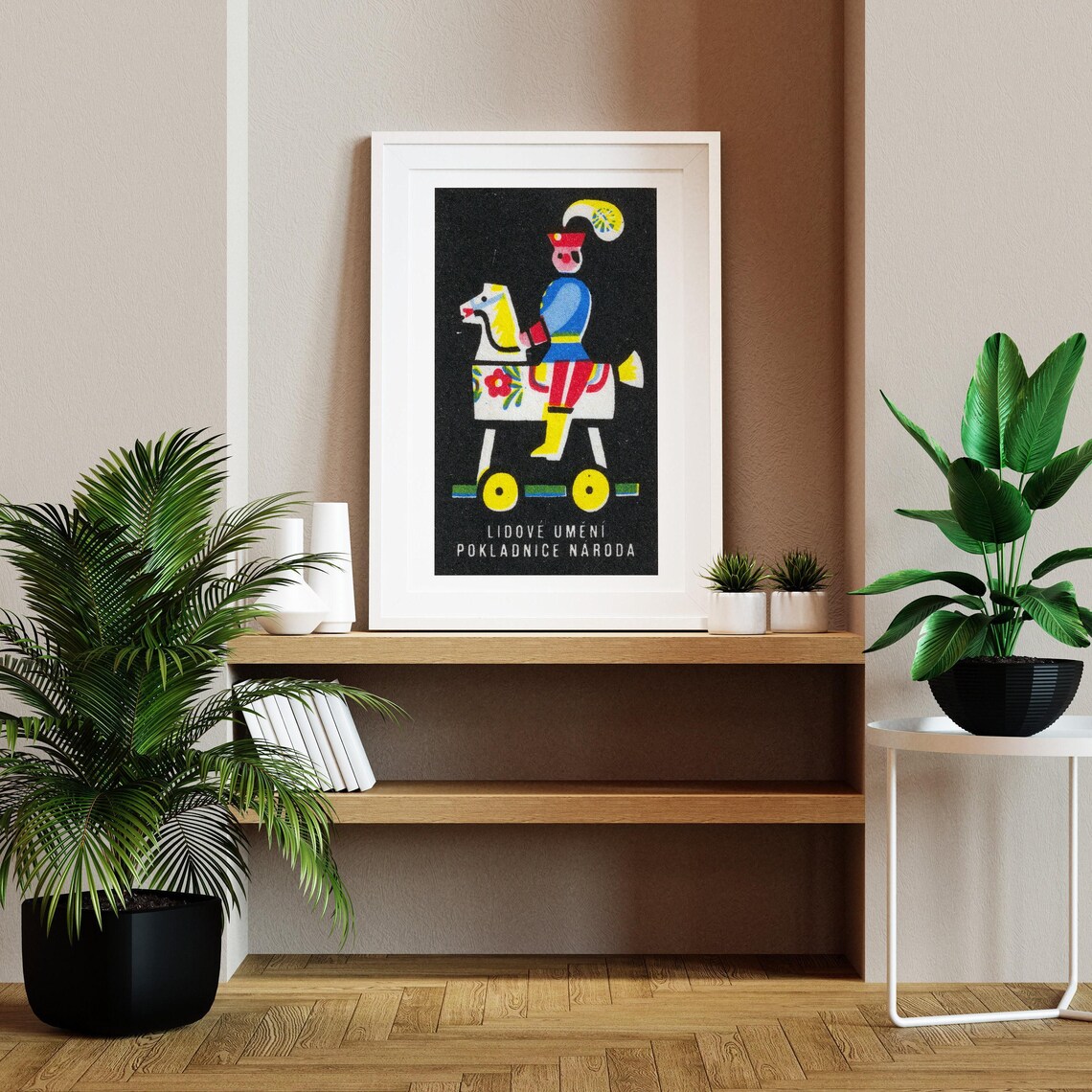 Czech Folk Toy Horse Rider Black Vintage Matchbox Label Art Poster - Image 2