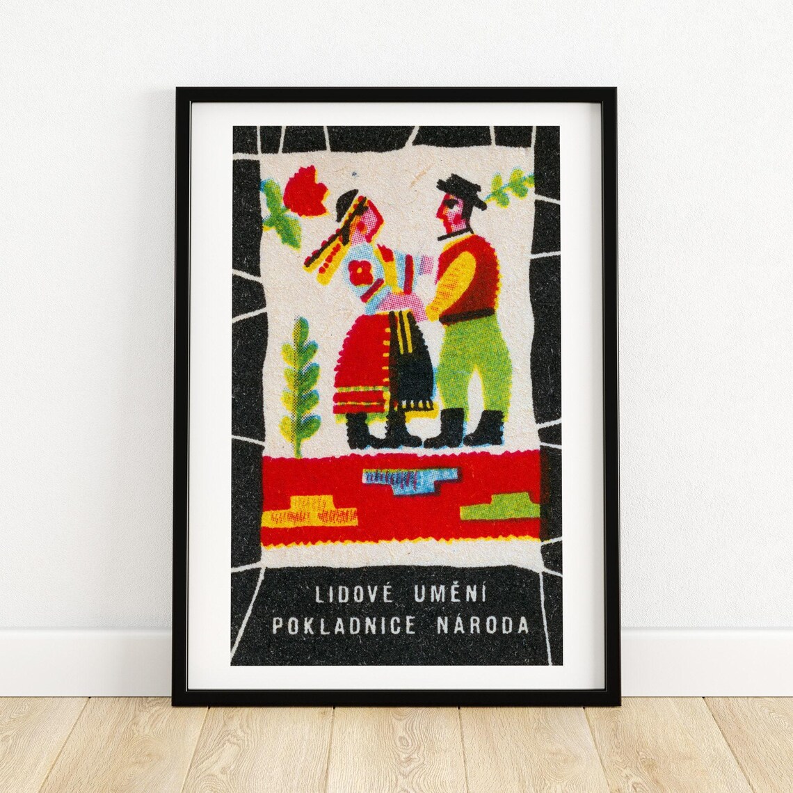 Czech Folk Couple Dancers Vintage Matchbox Label Folk Art Poster