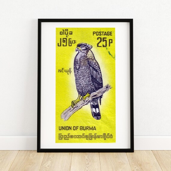 Black Hawk Vintage Burma Art Postage Stamp Print Aesthetic Wall Art Postage Stamp Wall Poster Vintage African Art