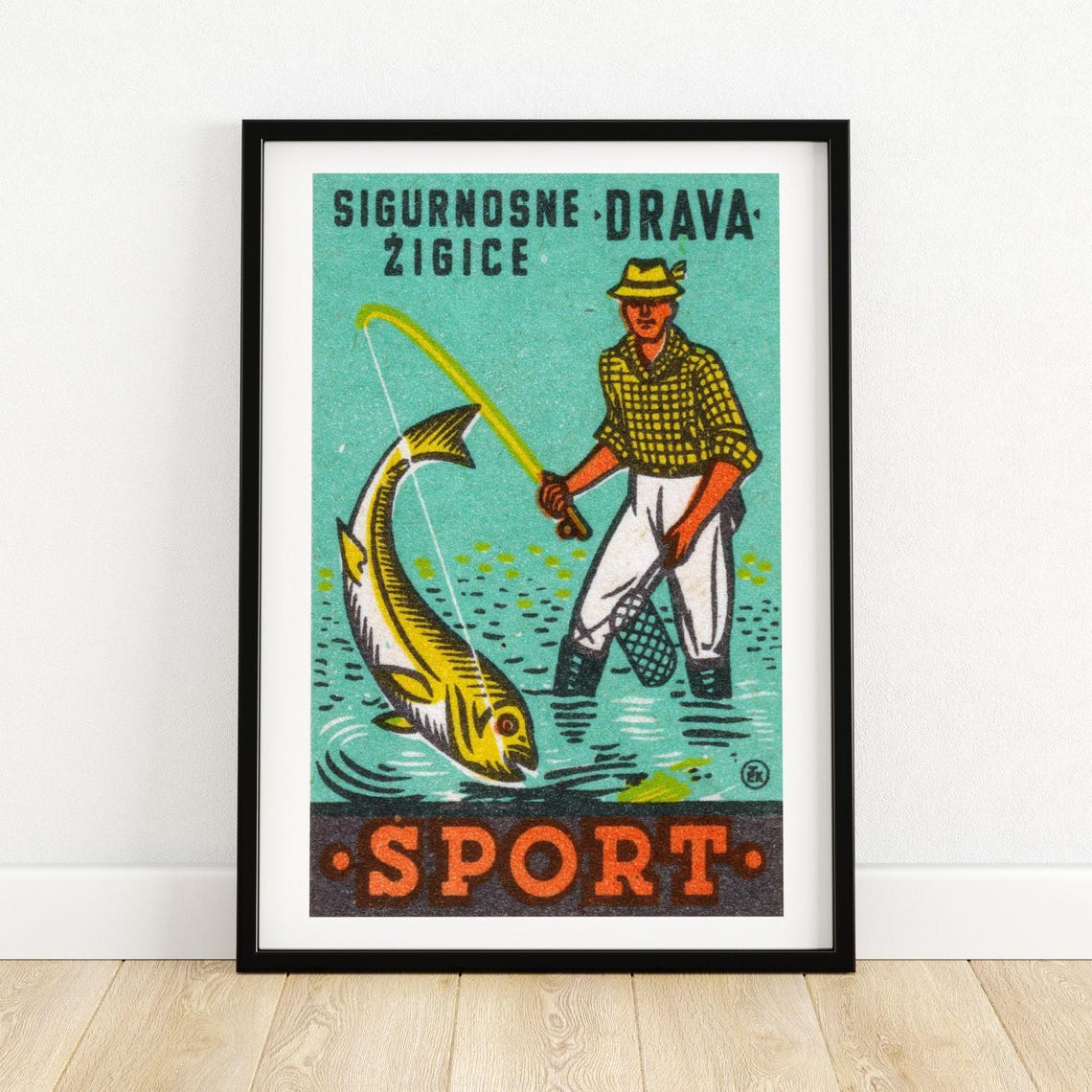Drava Sport Vintage Fisherman Big Fish Catch Scene Art Poster