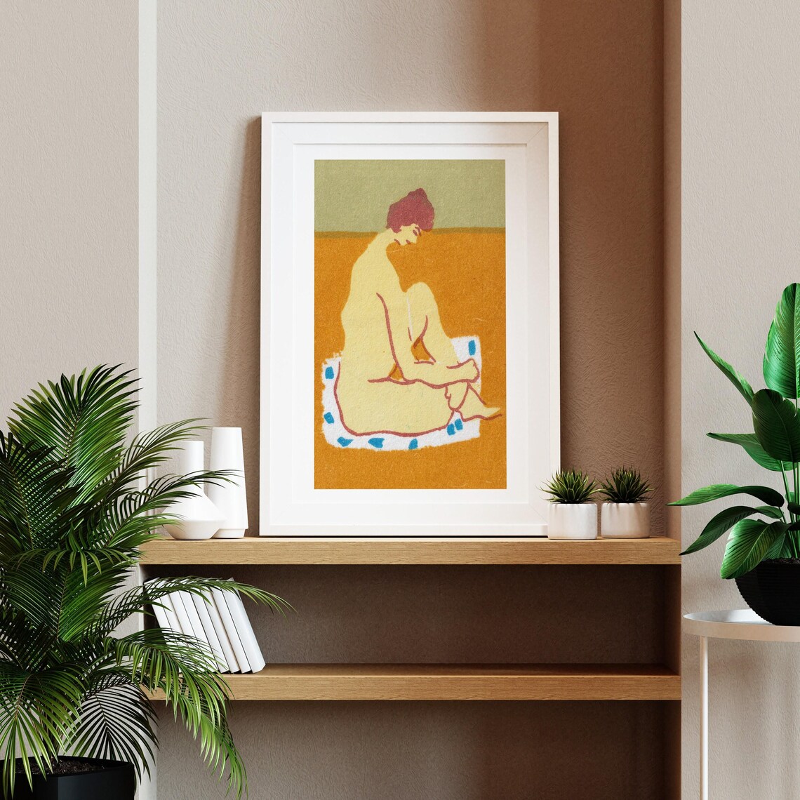 Nude Seated Woman Warm Yellow Minimalist Vintage Matchbox Label Art Poster - Image 2