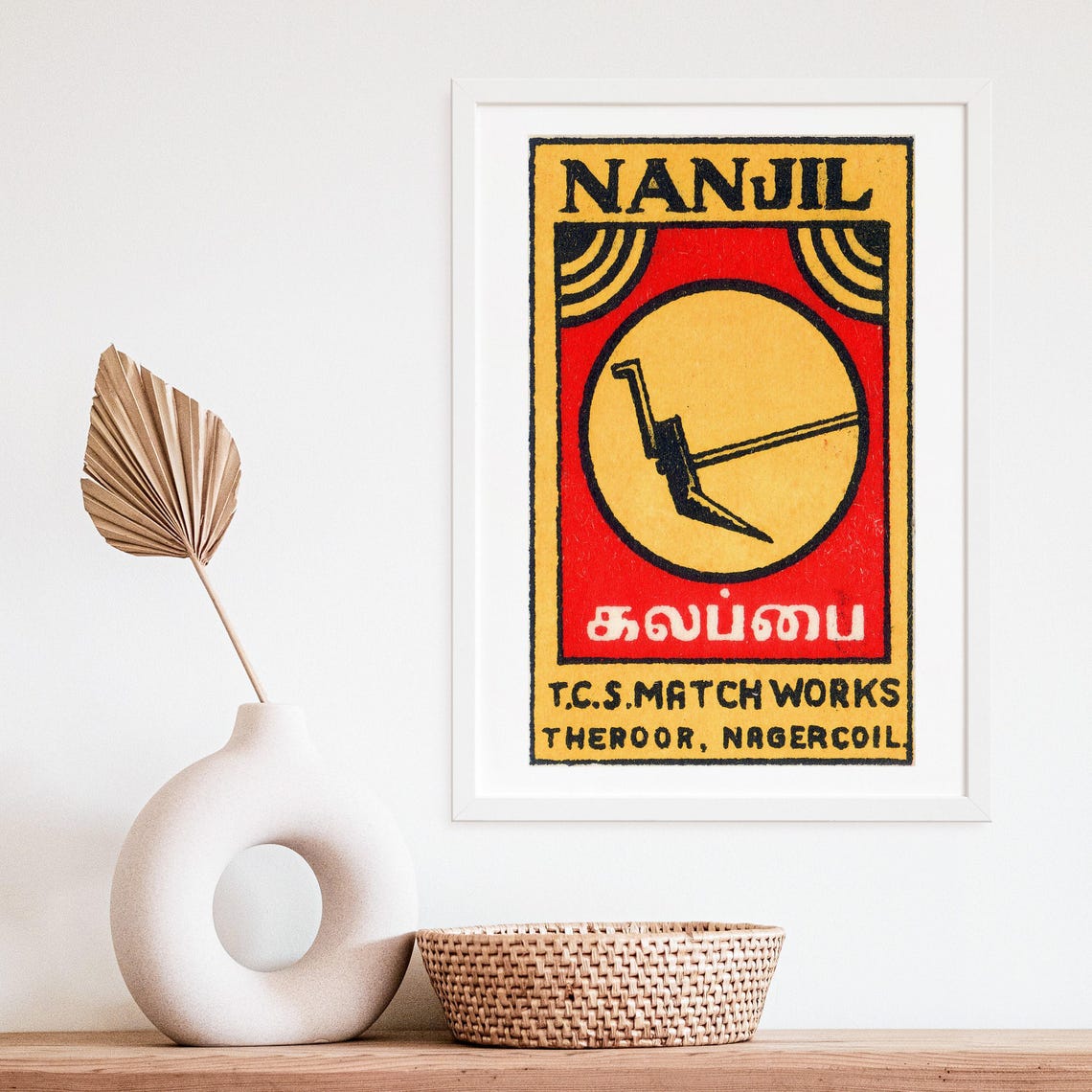 Nanjil Plow Vintage Indian Farm Tool Matchbox Label Art Poster - Image 4