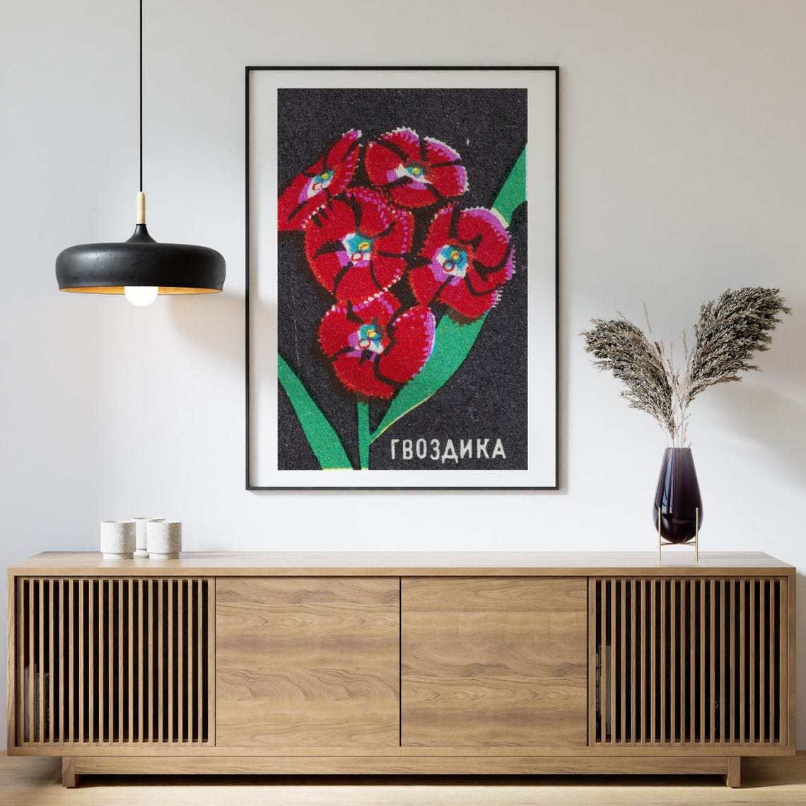 Soviet Carnation Flower Matchbox Red Floral Vintage Botanical Poster - Image 4