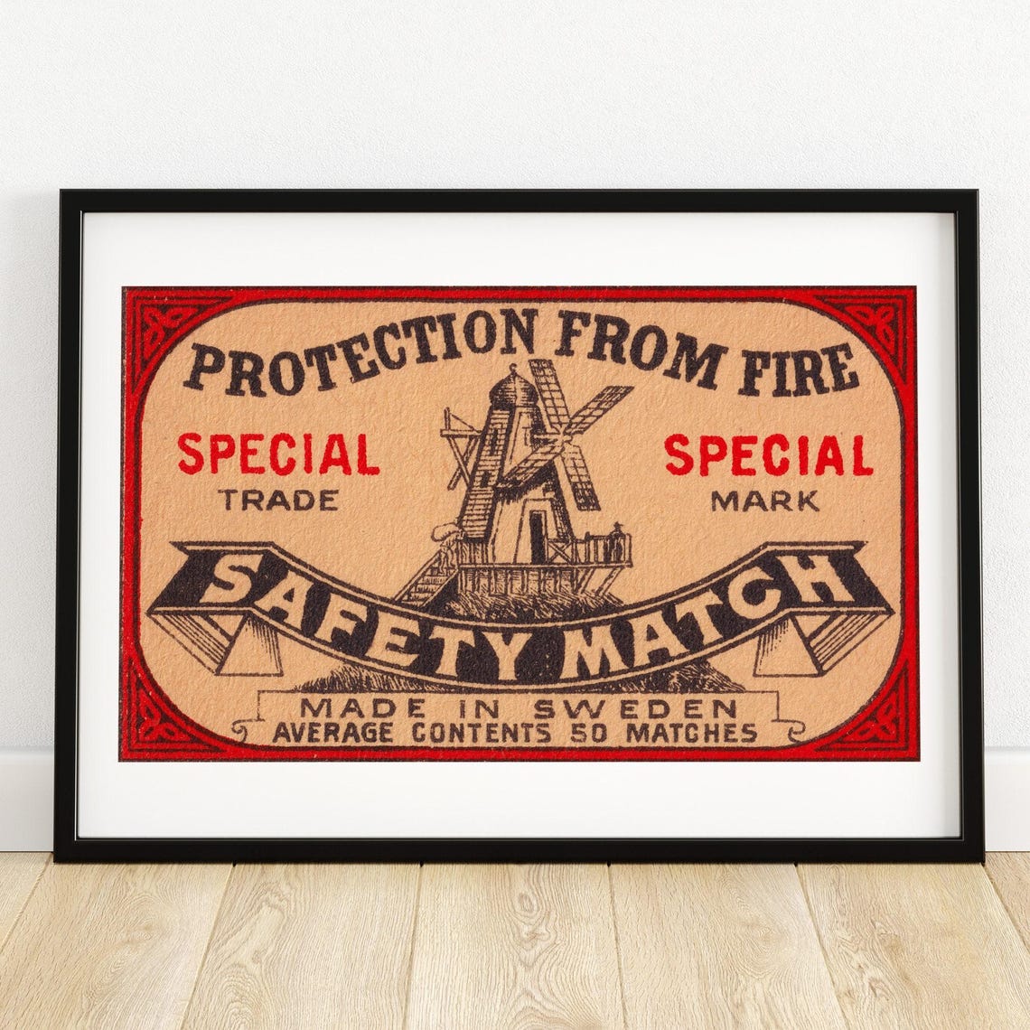 Protection from Fire Windmill Vintage Swedish Matchbox Label Poster