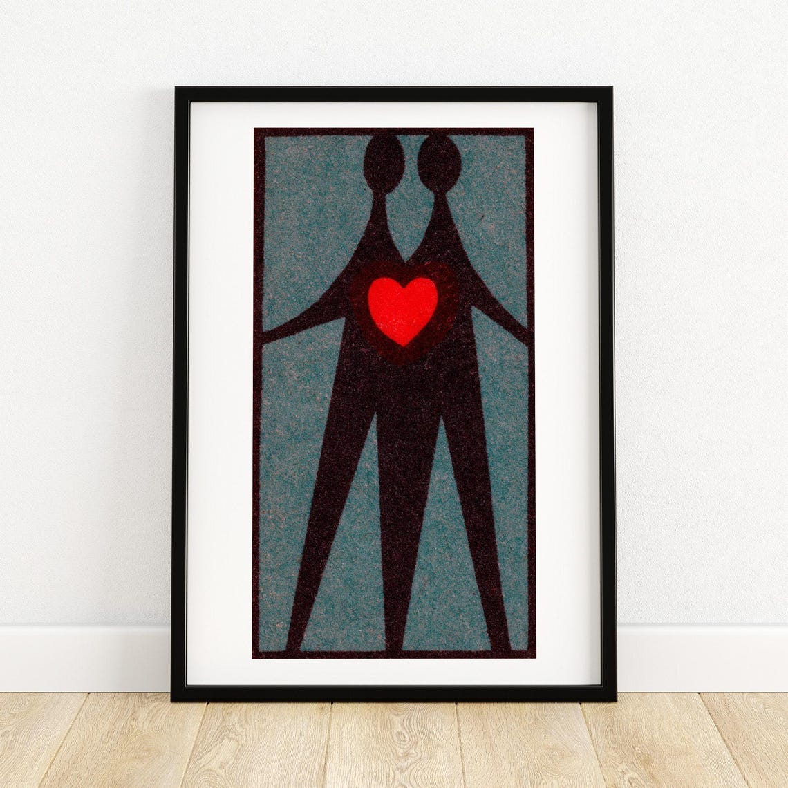 Two Lovers One Heart Minimal Czech Matchbox Art Love Vintage Poster