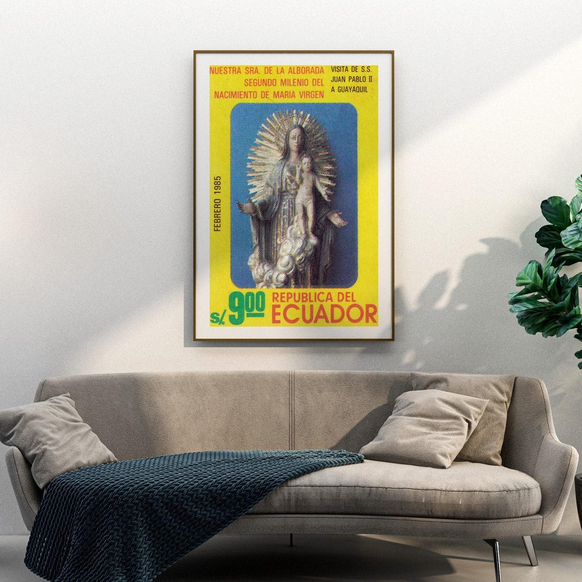 Ecuador Virgen Maria Alborada 1985 Juan Pablo II Stamp Art Poster - Image 3