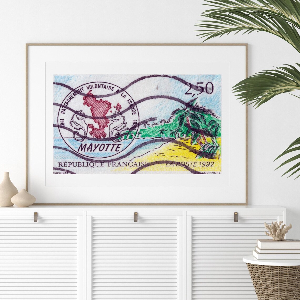 Tropical Sandy Beach Postage Stamp Vintage Poster Print - Image 2