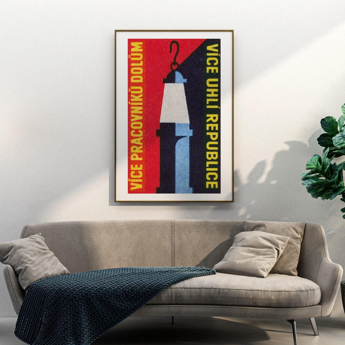Miners Lamp Coal Slogan Vintage Czech Matchbox Label Art Poster - Image 3