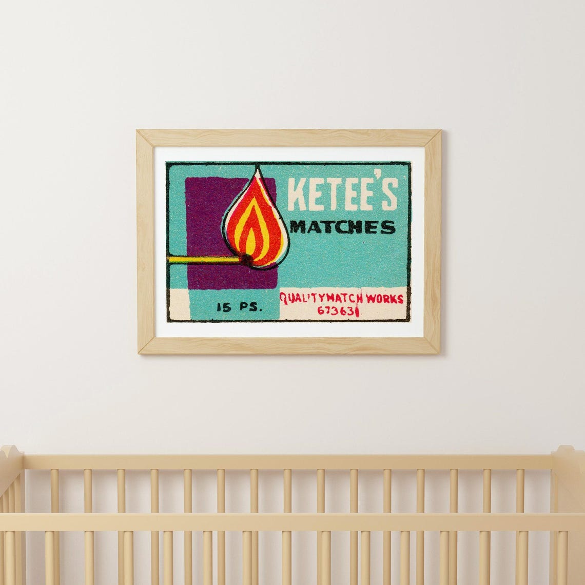 Ketees Matches Lit Flame Vintage Indian Matchbox Label Art Poster - Image 3