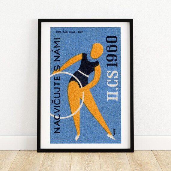 Hoop Gymnast Nacvicujte s Nami 1960 Czech Vintage Gymnastics Poster