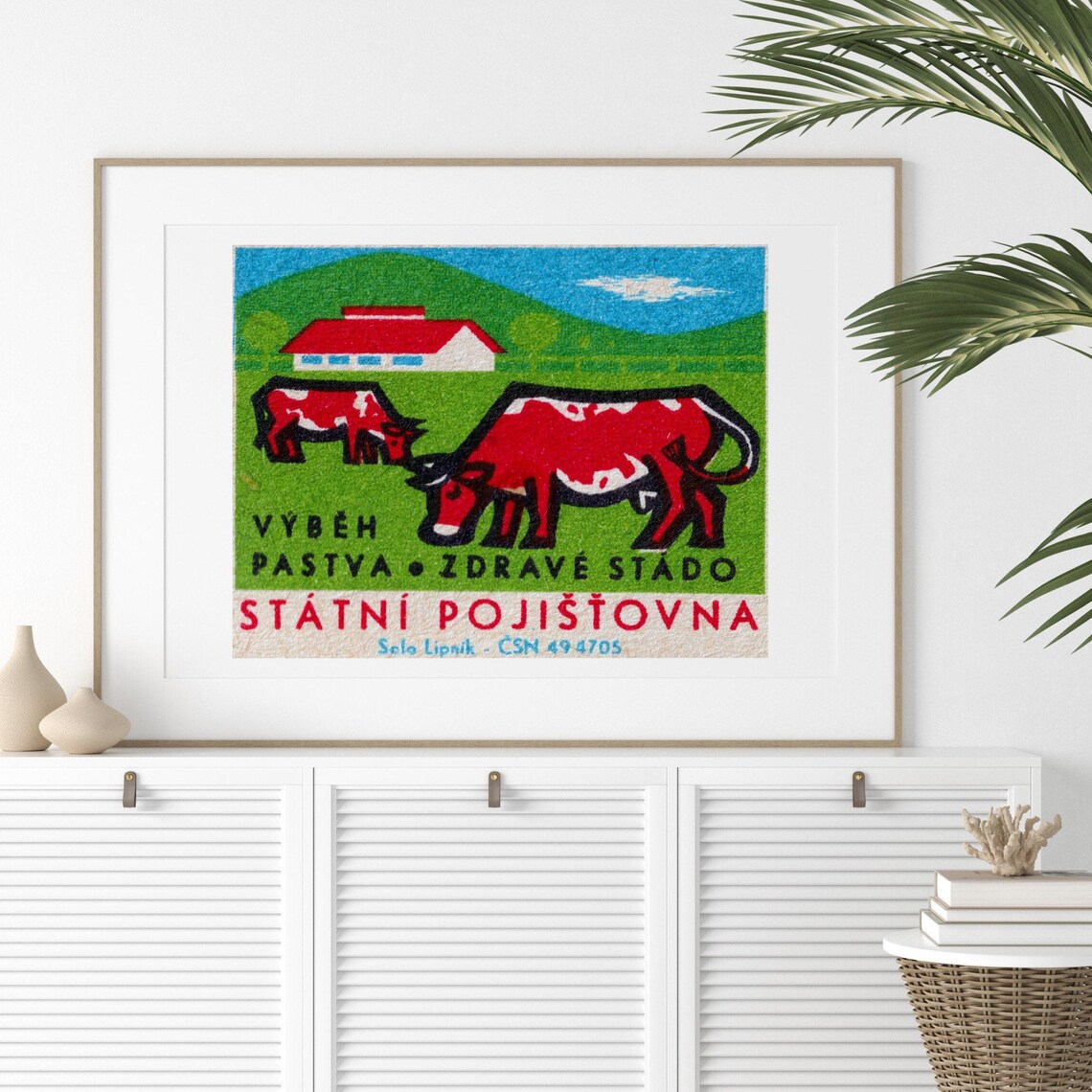 Statni Pojistovna Czech Red Cows Farm Vintage Insurance Ad Poster - Image 2
