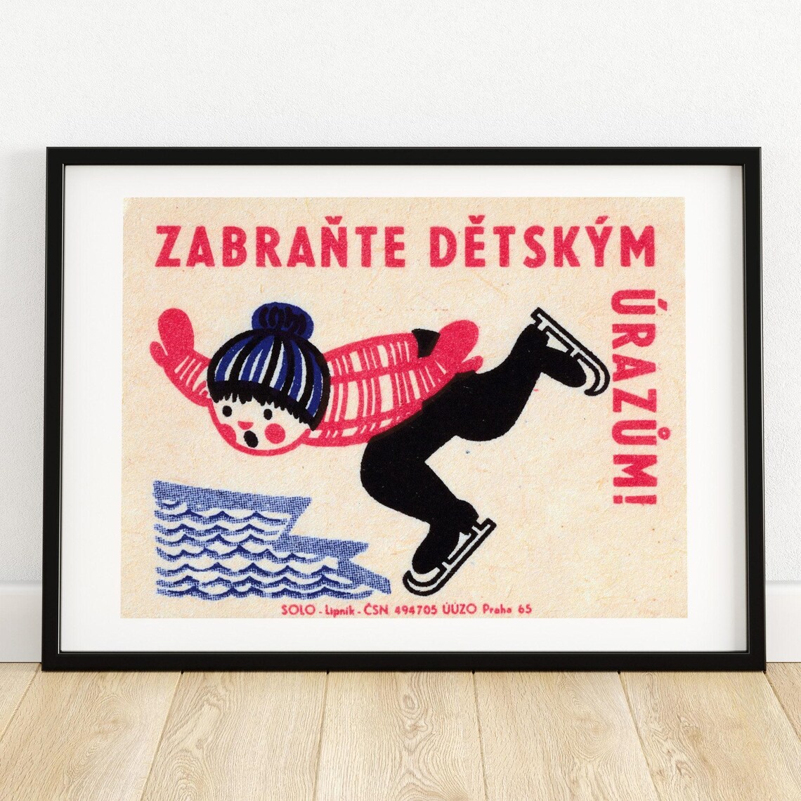 Prevent Child Injuries Ice Skater Safety Vintage Czech Poster