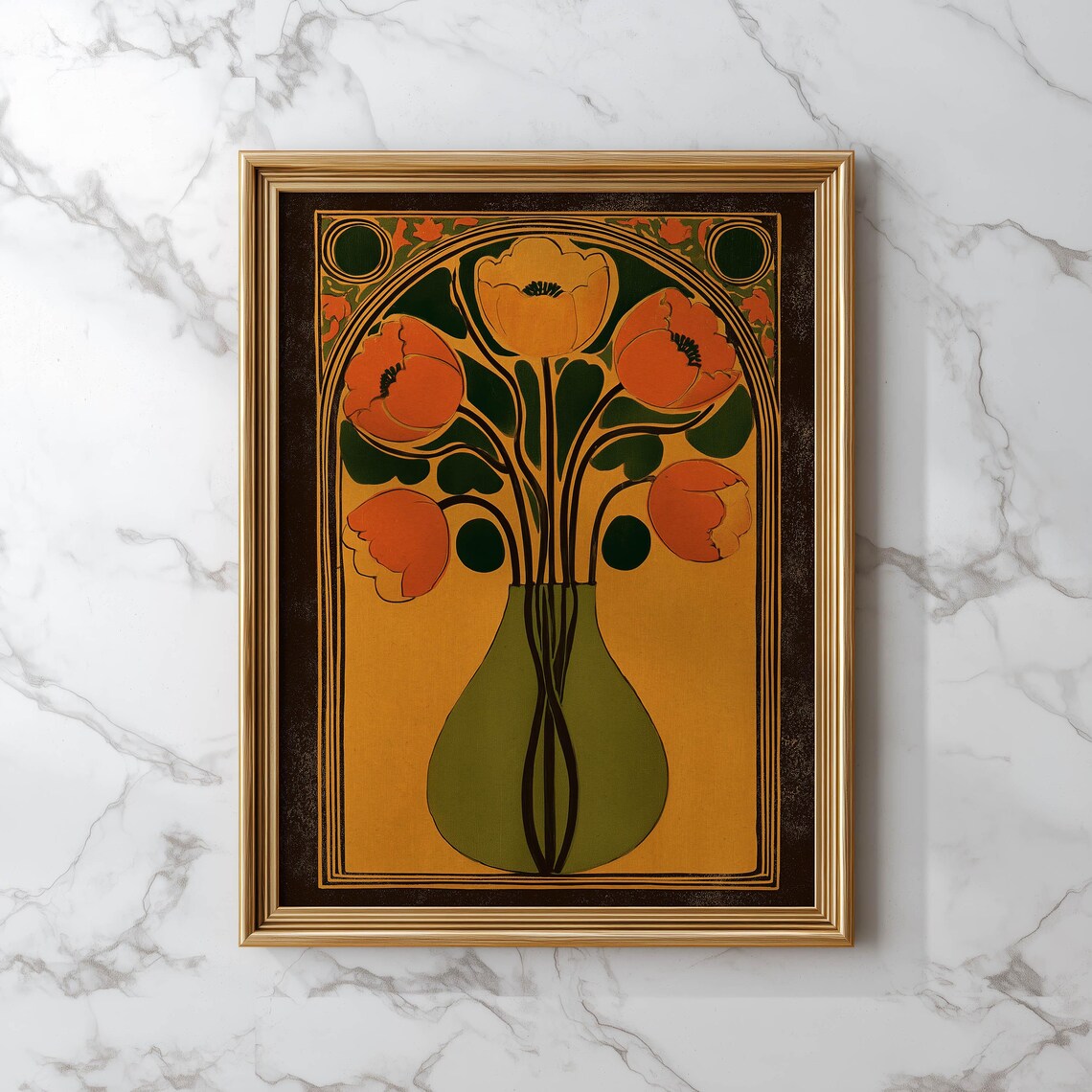 Vintage Art Nouveau Floral Vase Art Print