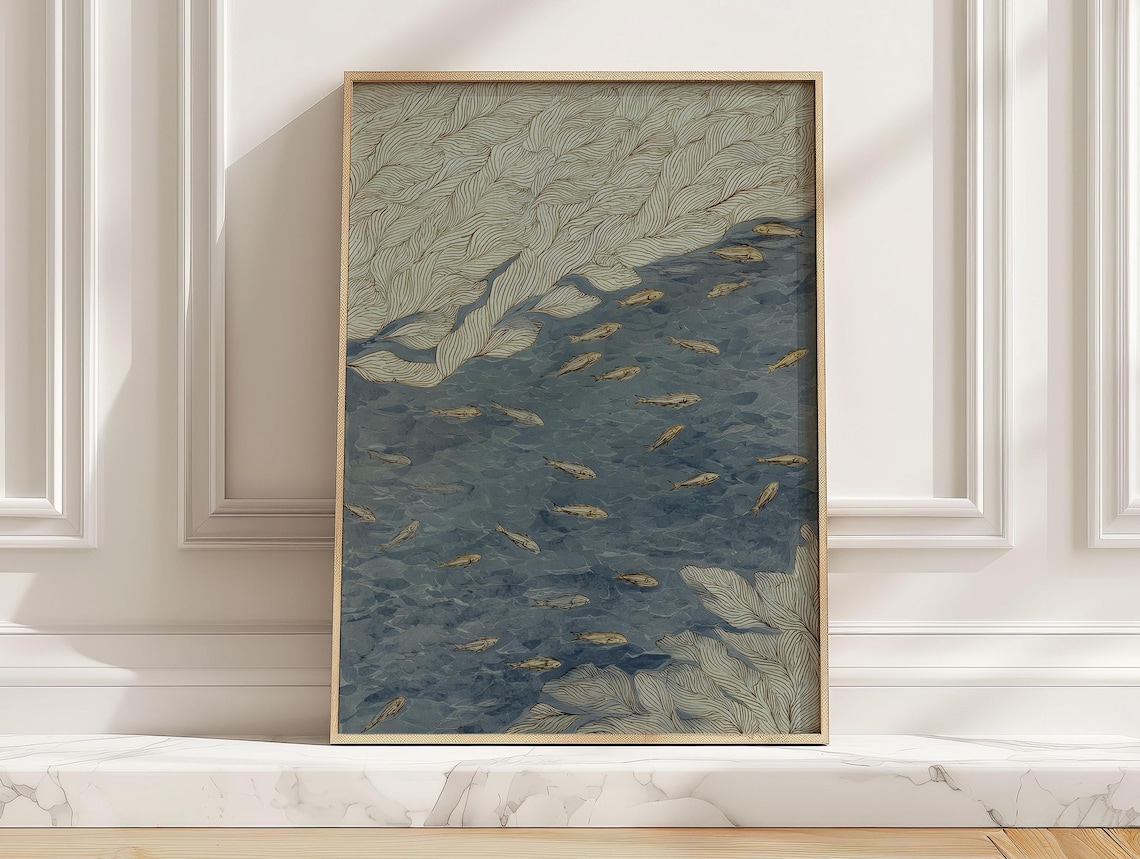 Abstract Coastal Sea Life, School Of Fish Art Print