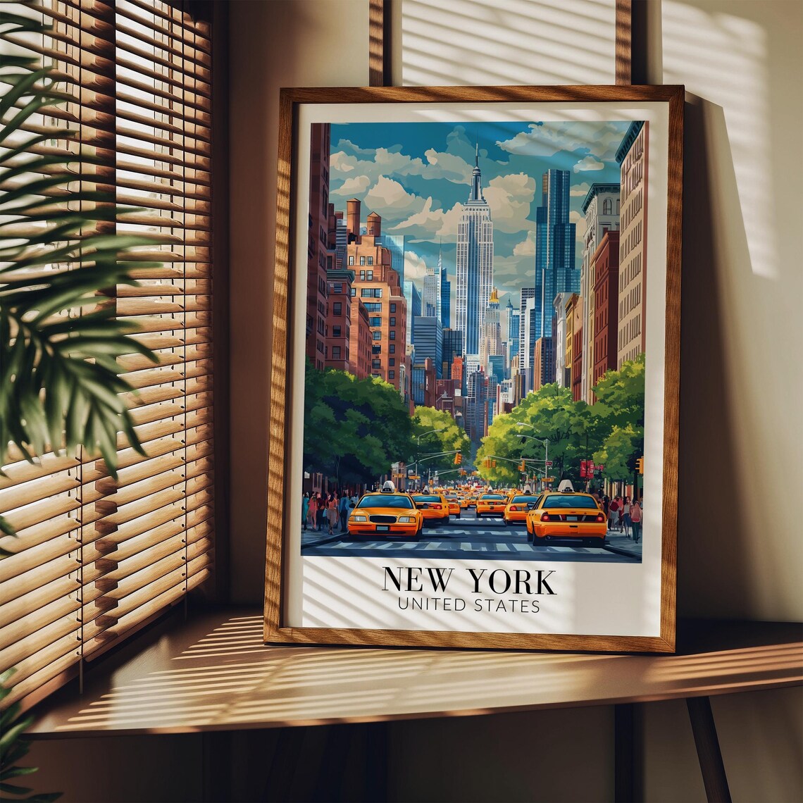 New York Manhattan Yellow Taxis Empire State Day Travel Poster - Image 3
