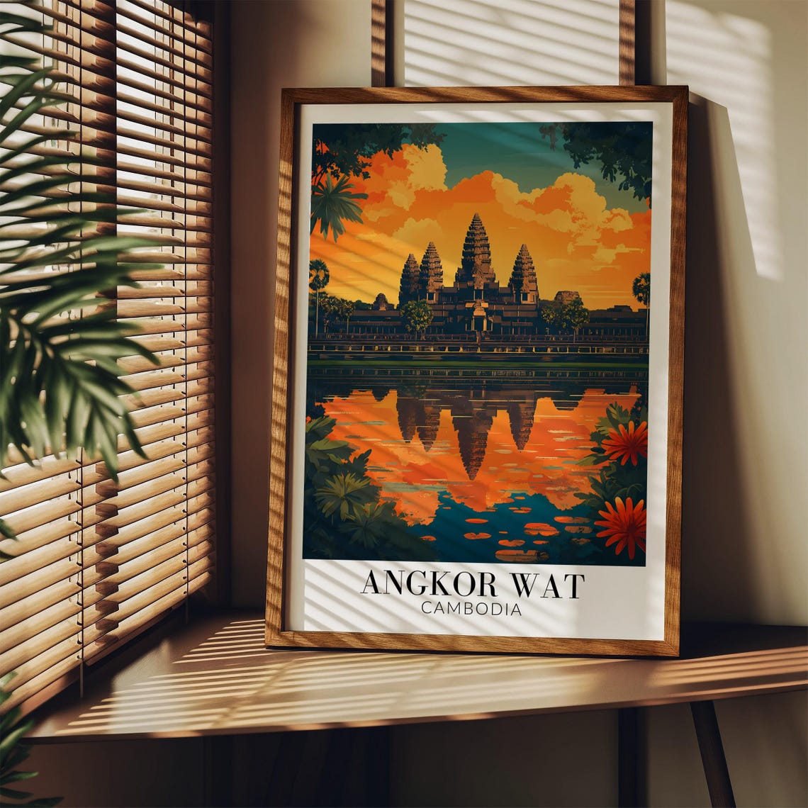 Angkor Wat Sunset Orange Sky Reflected Cambodia Temples Poster - Image 3