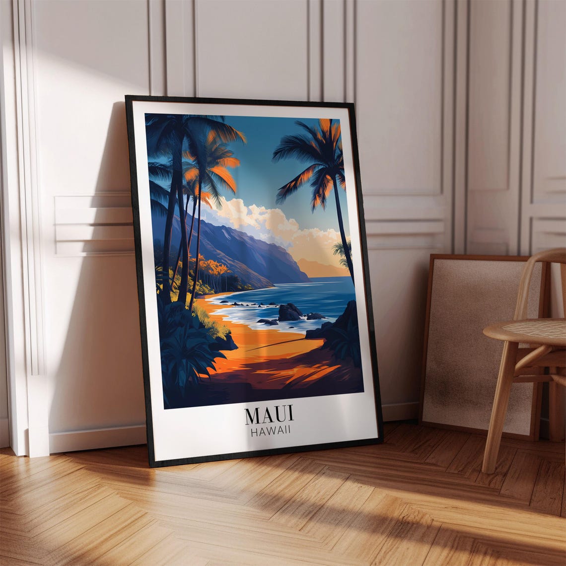 Maui Hawaii Sunset Beach Poster with Palm Trees and Ocean Waves - Image 2