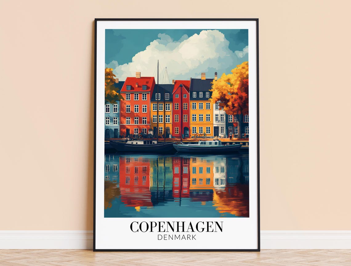 Copenhagen Nyhavn Autumn Harbor Colorful Canal Reflection Poster
