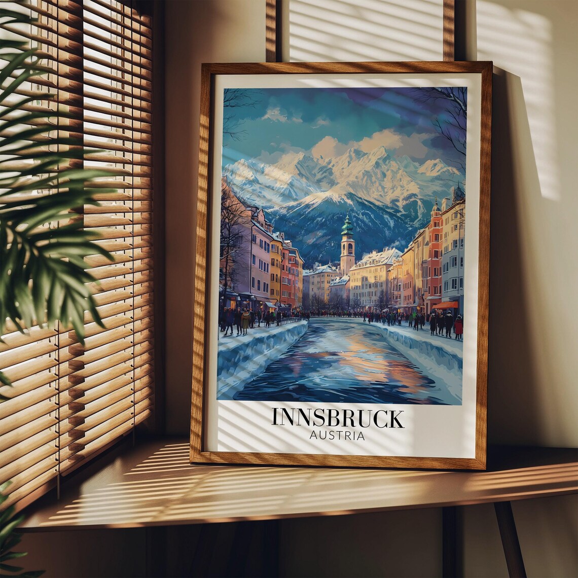 Innsbruck Austria Snowy River Twin Church Towers Winter Poster - Image 3