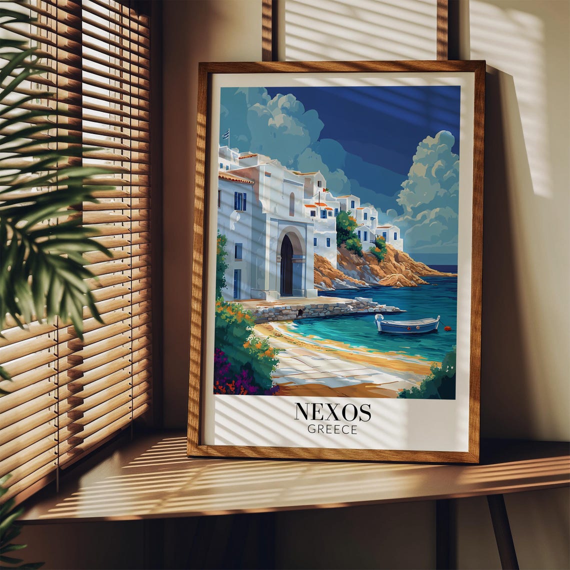 Nexos Greece Whitewashed Coastal Village Harbor Travel Poster - Image 4