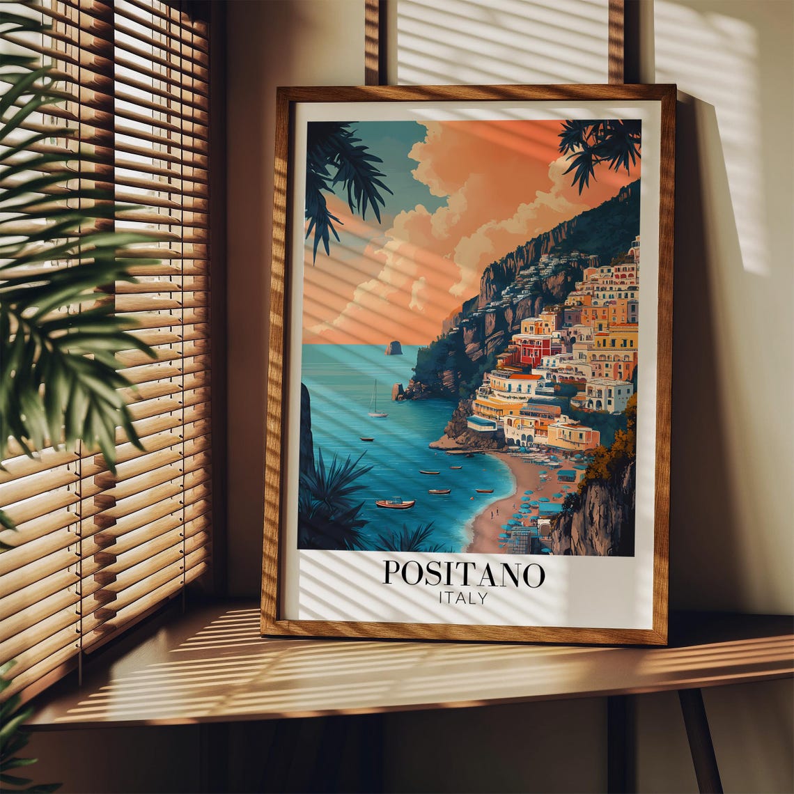Positano Cliffside Town Amalfi Coast Golden Sunset Travel Poster - Image 3