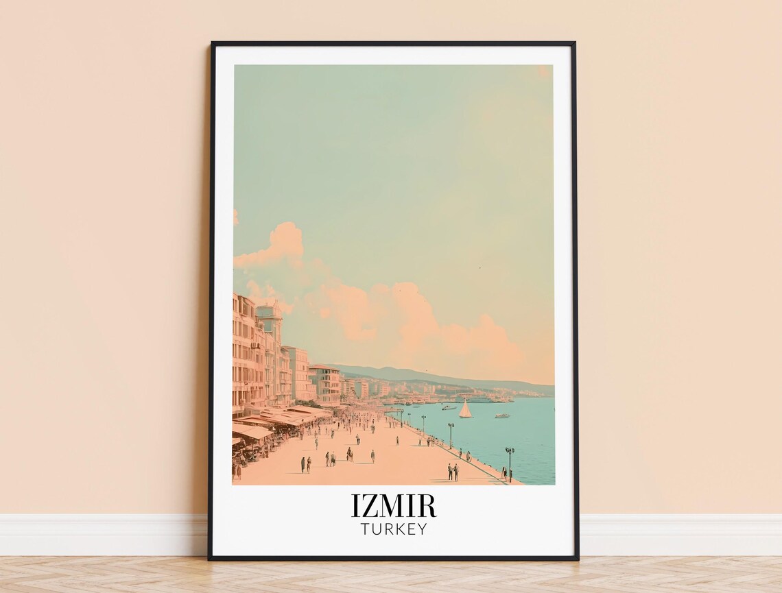 Izmir Turkey Waterfront Promenade Pastel Seascape Travel Poster