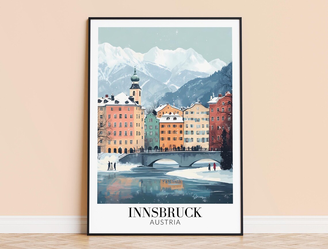 Innsbruck Austria Snowy Old Town Street Bustling Winter Poster