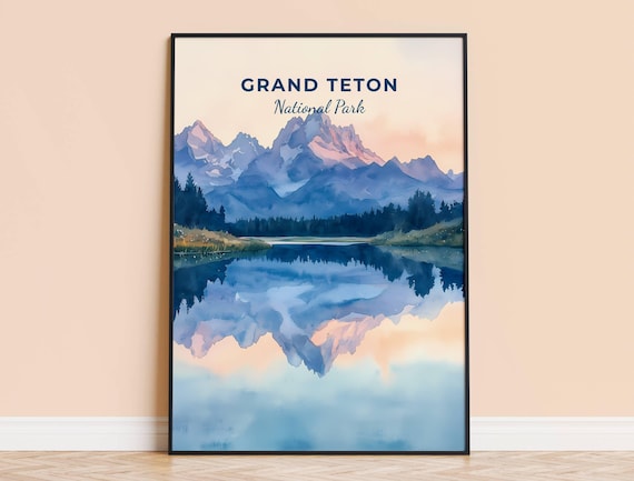 Grand Teton National Park Mountain Lake Reflection Sunset Poster