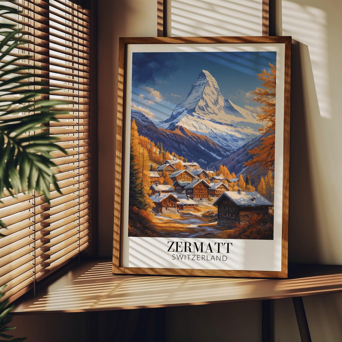 Zermatt Switzerland Matterhorn Over Autumn Chalets Travel Poster - Image 3