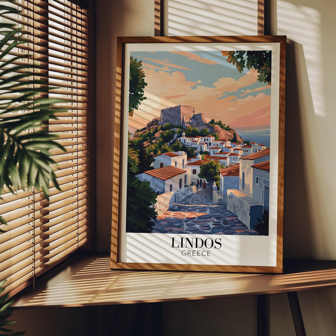 Lindos Greece Acropolis Castle Sunset Village Street Travel Poster - Image 4