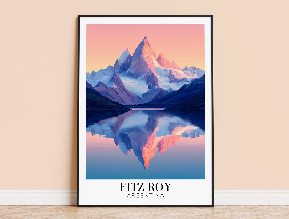Fitz Roy Argentina Travel Poster, Mountain Landscape