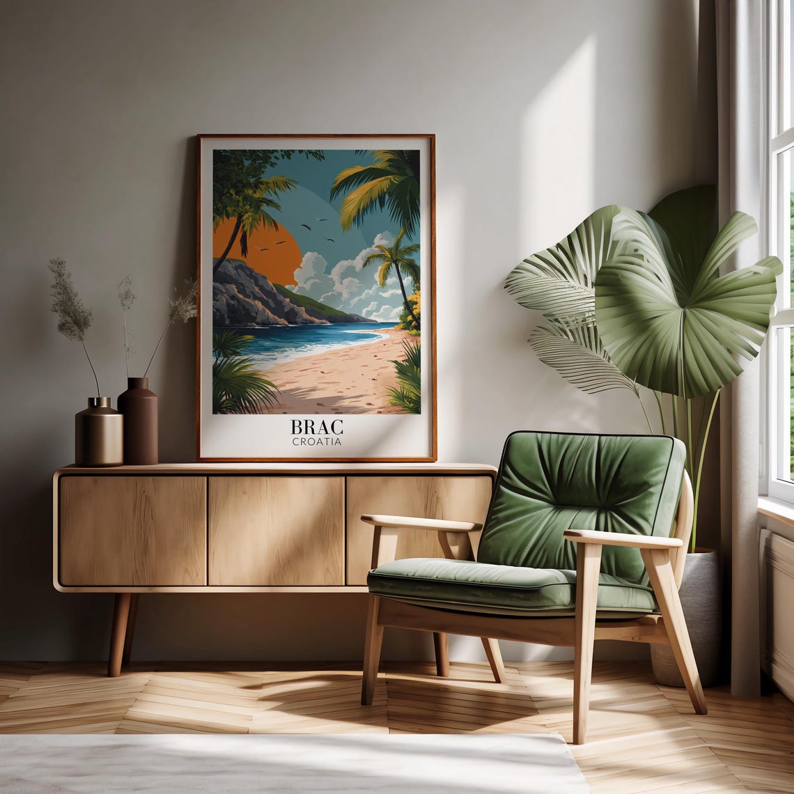 Brac Croatia Island Palm Framed Tropical Sunset Beach Cove Poster - Image 2