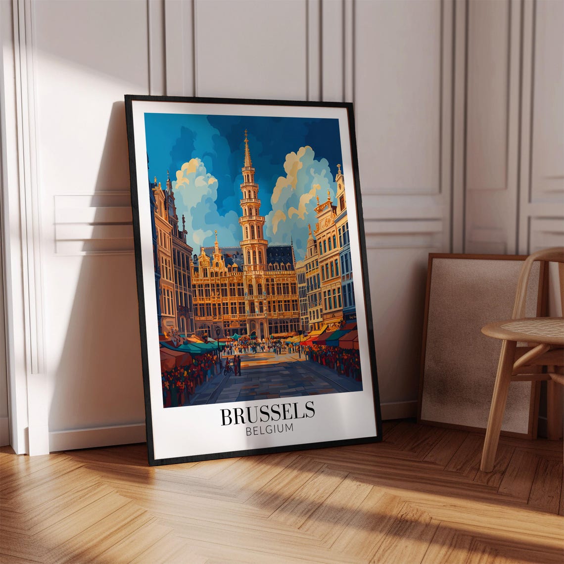 Brussels Belgium Grand Place City Hall Glowing Evening Poster - Image 4