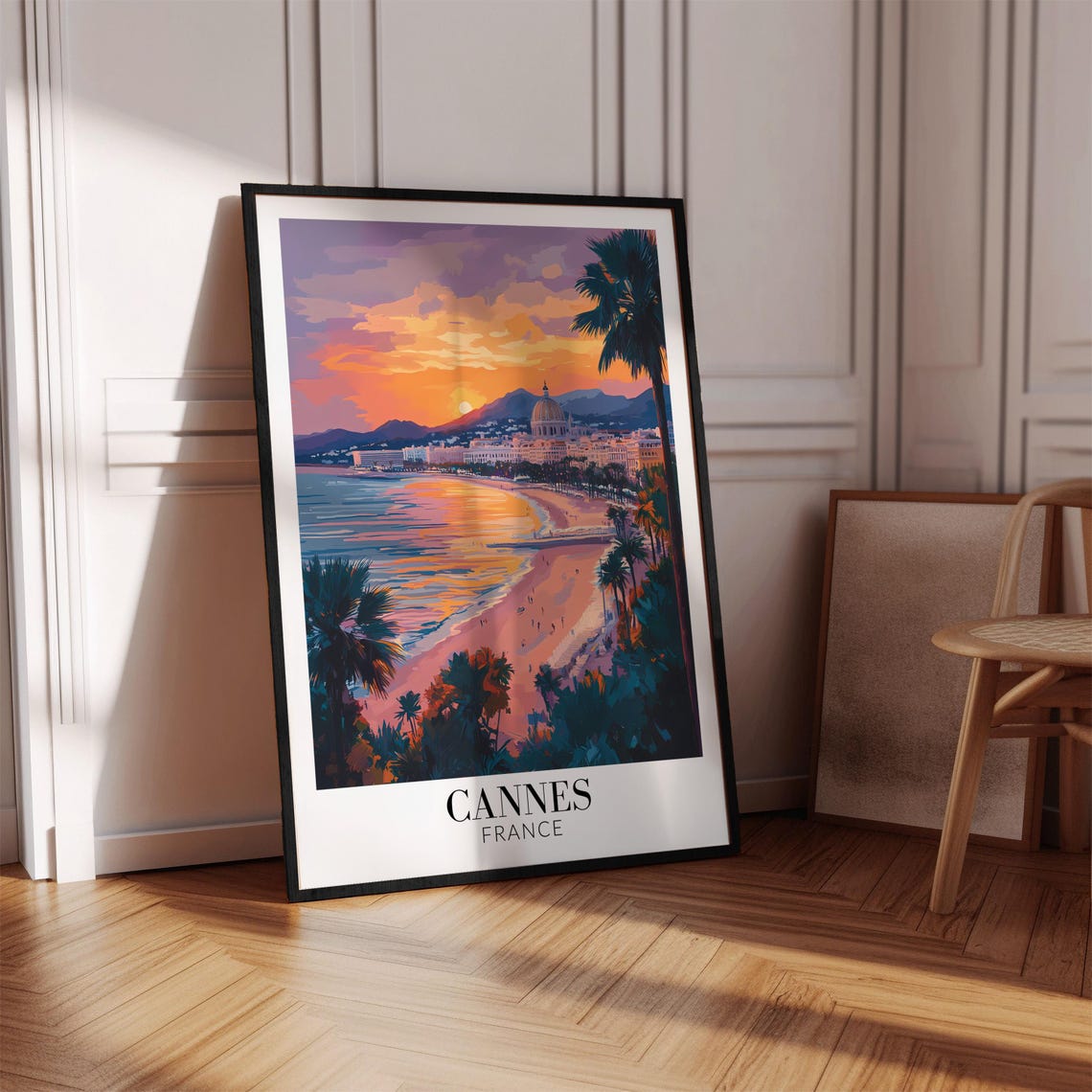 Cannes France Golden Sunset Beach Palm Silhouette Glow Poster - Image 4