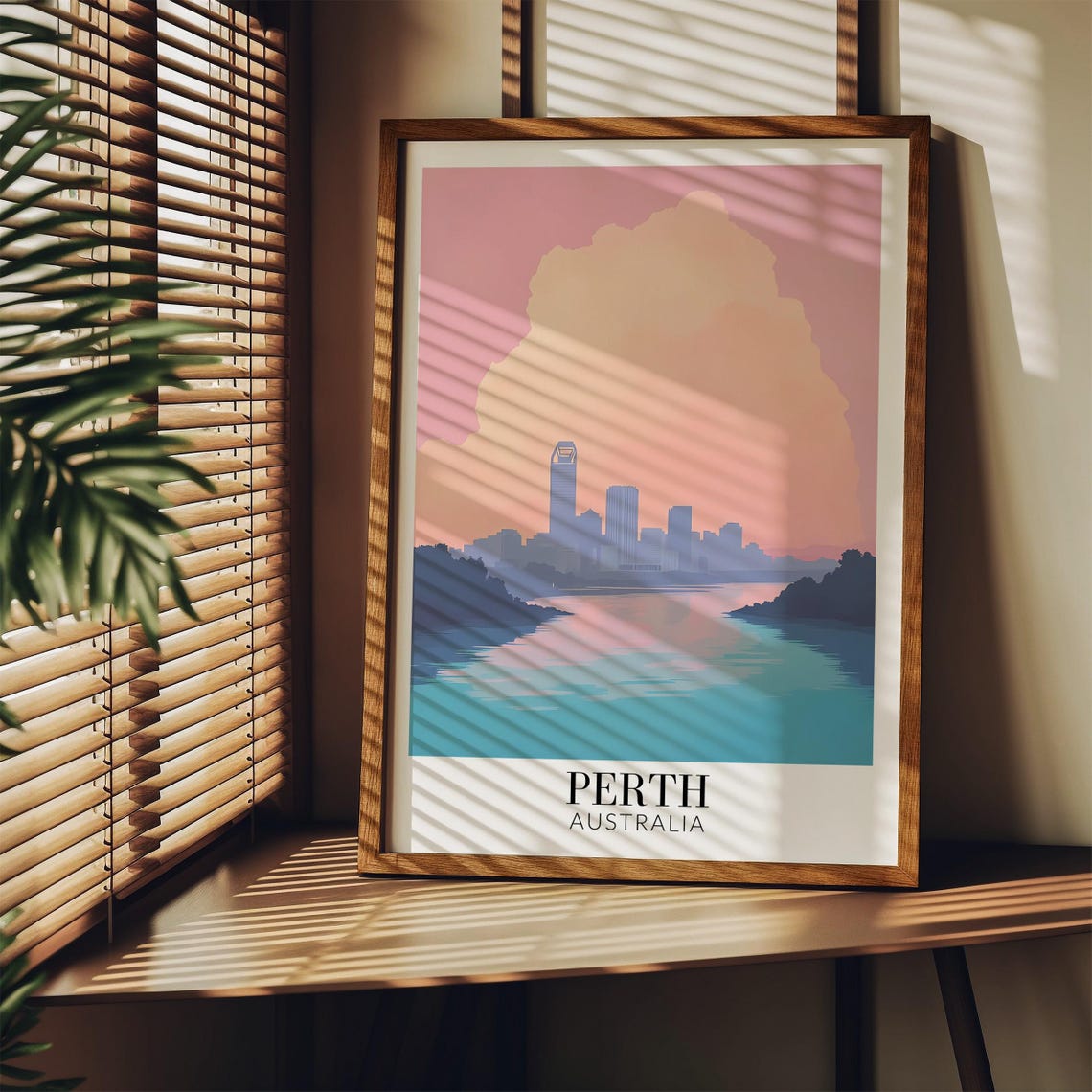 Perth Australia Pastel Pink Skyline Swan River View Travel Poster - Image 4