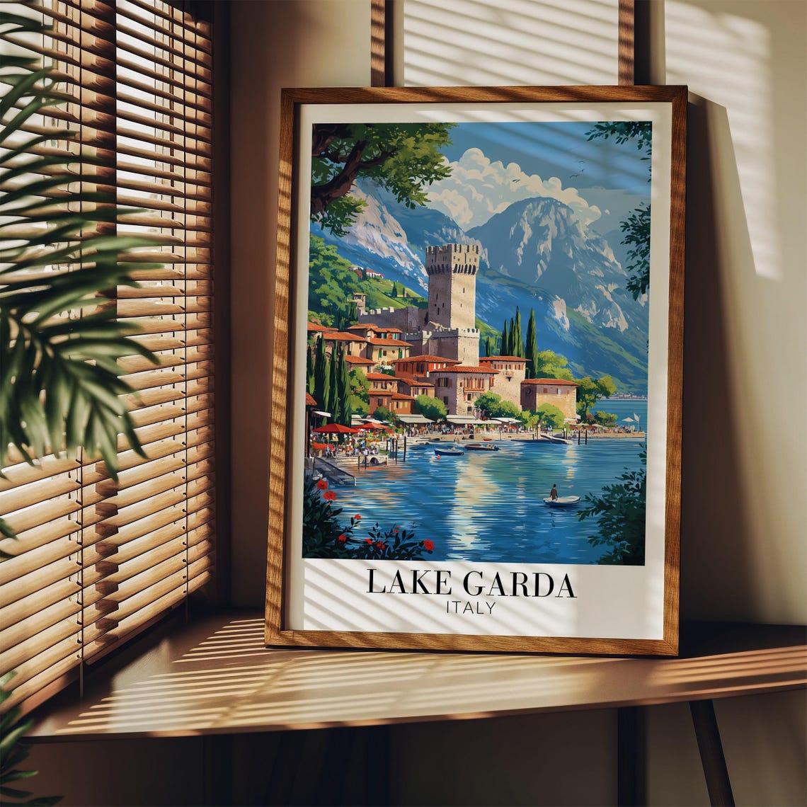 Lake Garda Italy Cliffside Castle Tower Above Blue Lake Travel Poster - Image 3