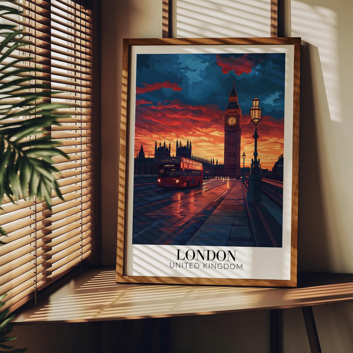 London Big Ben Red Bus Fiery Sunset Westminster Cityscape Poster - Image 3