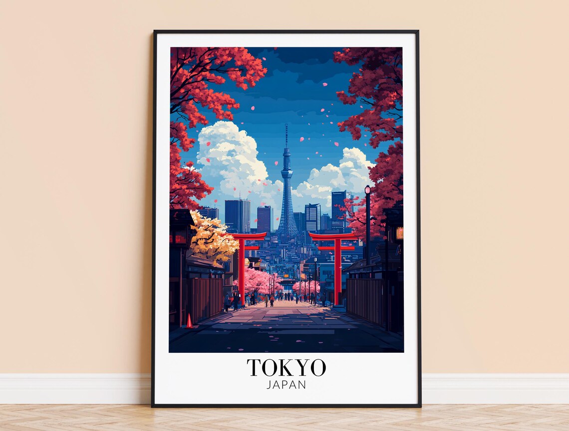 Tokyo Japan Travel Poster, Asian Wall Decor