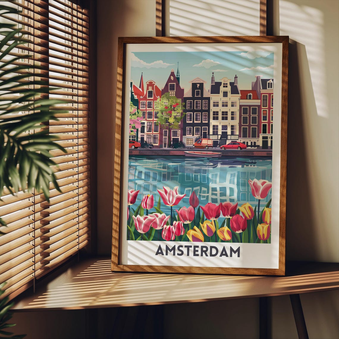 Amsterdam Canal Houses Tulips Netherlands Spring Cityscape Poster - Image 2
