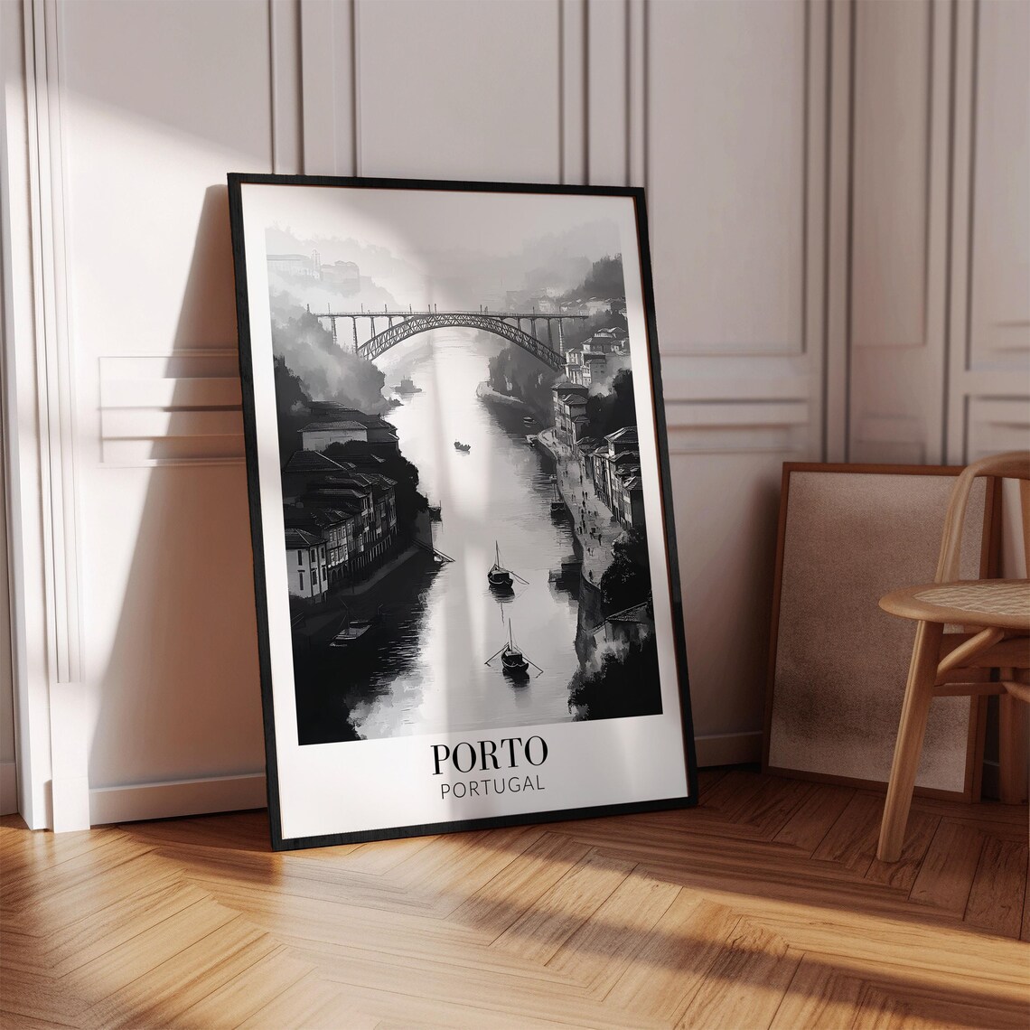 Porto Portugal Dom Luis Bridge in Black and White Travel Poster - Image 4