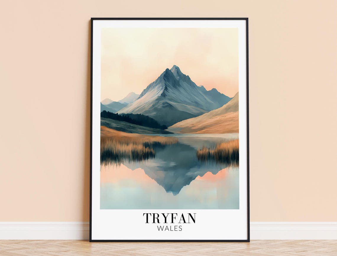 Tryfan Wales Mountain Reflected In Still Lake Watercolor Poster