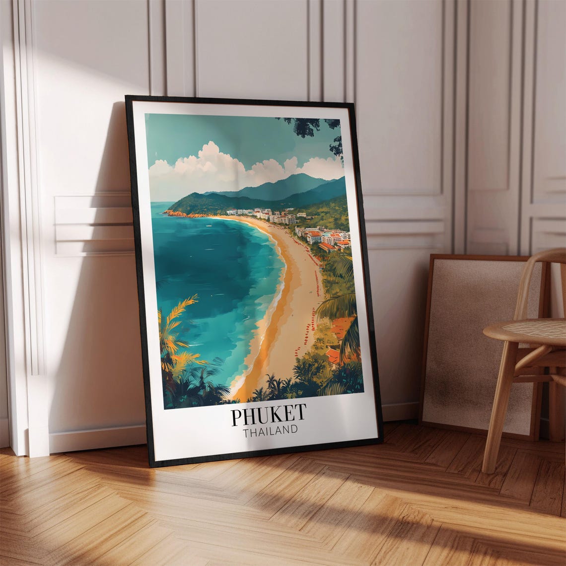 Phuket Thailand Curved Sandy Bay Palm Trees Coastal View Travel Poster - Image 4