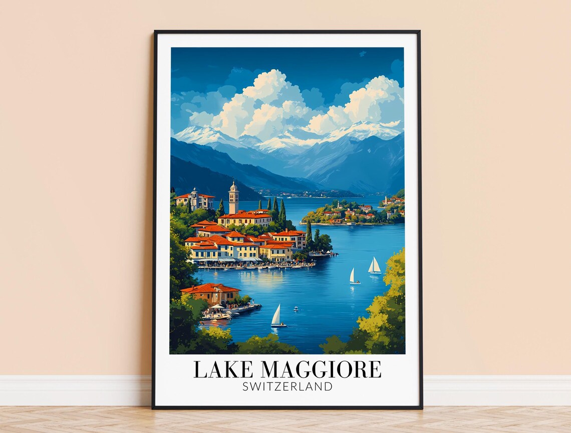 Lake Maggiore Sailboats Island View Switzerland Travel Poster