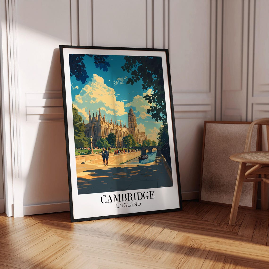 Cambridge England Sunset Riverside College Punting Scene Poster - Image 4