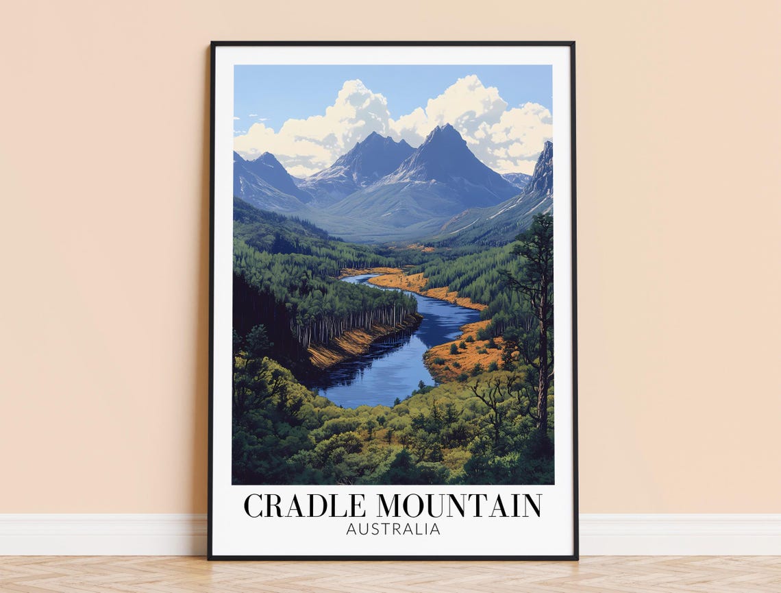 Wild Cradle Mountain Australia Valley River Peaks Travel Poster